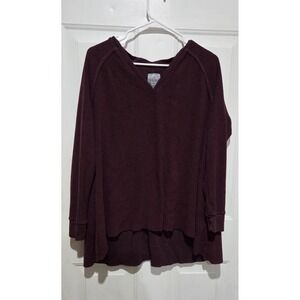 Aerie Just Add Leggings Burgandy Long Sleeve High-Low Relaxed Fit Shirt Women S